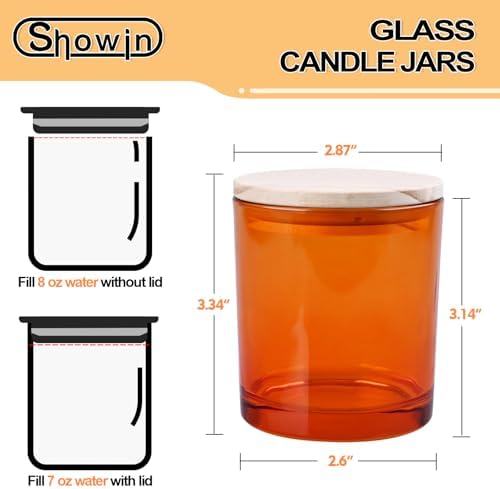 SHOWIN 8 OZ Thick Candle Jars for Making Candles 15 Pcs, Orange Empty Jars with Wood Lids for Candle Making, Sample Container,Clear Orange - Image 4