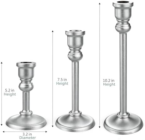 Candlestick Holders Taper Candle Holders Set of 3, Golden Candlestick Holders Decorative Candle Stand, Tapered Candle Holders Set for Wedding, Dining Table, Home Decoration (Antique Silver) - Image 2