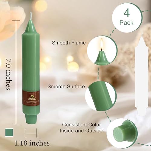 Sage Green Short Taper Candle 7 Inch Candlesticks Unscented Dripless Tapered Candle Set for Home Decor Wedding Party Dinner Candles, 4 Pack - Image 4