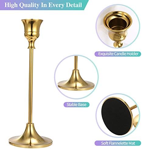 Set of 6 Gold Taper Candle Holders Decorative Candlestick Holder for Home Decor, Wedding, Dinning, Party, Anniversary - Image 2