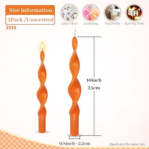 Unscented Spiral Taper Candles Orange 10 Inch Long Twisted Candles Smokeless for Home Decor Weddings Season Gift - Image 5