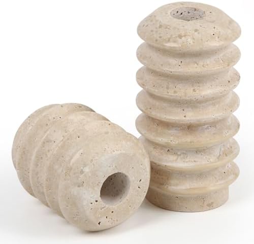 Vixdonos Taper Candle Holder Set Natural Travertine Candlestick Holder Mantle Candle Stand with Natural Stone Holes for Home Decor,Wedding,Party and Table Centerpieces(White) - Image 3