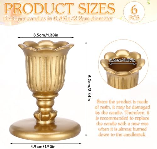 6PCS Vintage Candlestick Holders Taper Resin Gold Candle Stick - Image 2