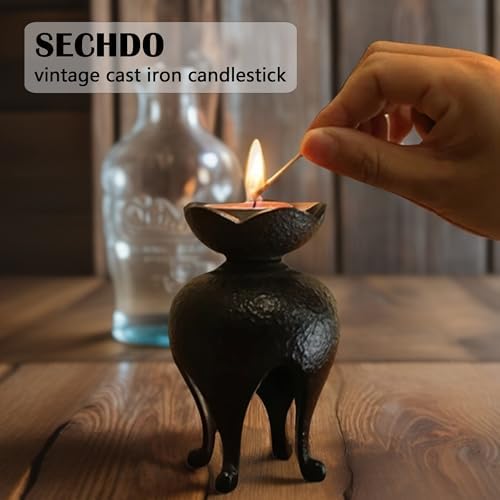 Japanese Style Cast Iron Candle Holder, Small Handmade Vintage Candlestick Holders, Rustic Pillar Candle Holder, Farmhouse Candle Stand for Fireplace Shelf Home Decor (4.53" Tall Pattern) - Image 2