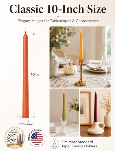 Fall Taper Candles, 10 Inch Unscented Autumn Dinner Candles - Image 3