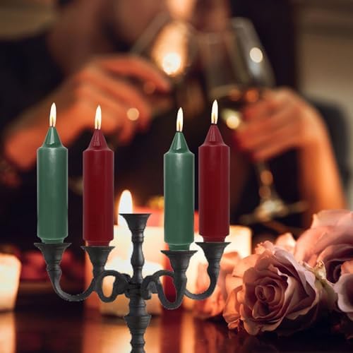 NJAO HOO Christmas Short Taper Candle 5 Inch Christmas Candlesticks Red and Green Unscented Dripless for Home Dinner Decor Party, 4 Pack - Image 4