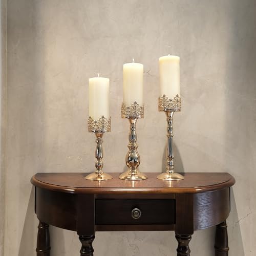 Candle Holders for Pillar Candles Set of 3 Gold Vintage Tall Candle Holders Decorative Large Table Centerpieces Candle Stand Decor - Image 5