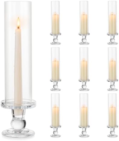 Hurricane Glass Candle Holders: Clear Candlestick Holders Set of 10 by CreatedforWeddingsandHome