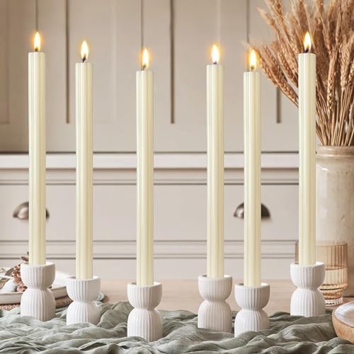 10inch Tall Taper Candles - 6PCS Unscented Smokeless Candlesticks for Holiday Party Gift Holiday Dinner Table Decorations - Warm Ivory - Image 3