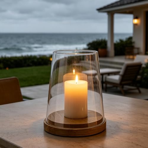 6" Wide Glass Hurricane Candle Holders with Handmade Sturdy Glass Sleeves and Natural Wood Base for Pillar Candle & Plants, Industrial, Farmhouse, Display Cloche Bell Jars, Table Centerpiece - Image 4