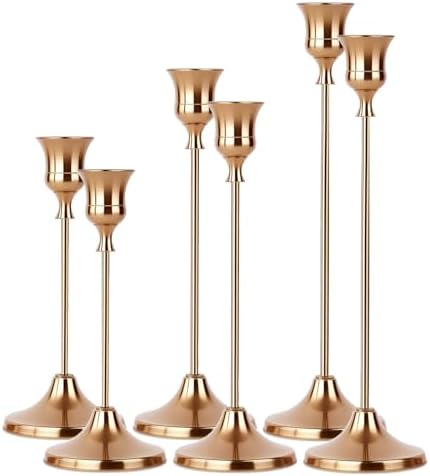 2 Sets(6 Pcs) French Gold Tapered Candle Holder,Candlestick Tall Metal Candlestick Holders for Table Centerpiece Home Decor for Wedding Fireplace Mantel Housewarming Gift Fits 3/4 Inch Thick Candles by Unknown