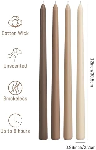 Viyffo Taper Candles, 12 Inch, 12 Pack, Brown – Unscented, Smokeless Design, Up to 8-Hour Burn – Tall Candlesticks for Table Decor, Weddings & Dinners - Image 3