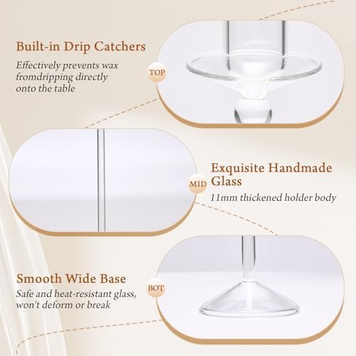 CHILL RECIPE Candle Holder Glass Taper Candlestick Holders with Built-in Candle Drip Protectors for Table Centerpiece Wedding Party (Clear 3Pcs) - Image 5