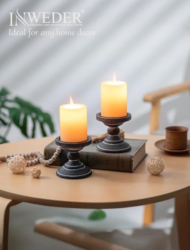 Wood Pillar Candle Holder: Rustic Distressed Black Candle Stand - Image 5