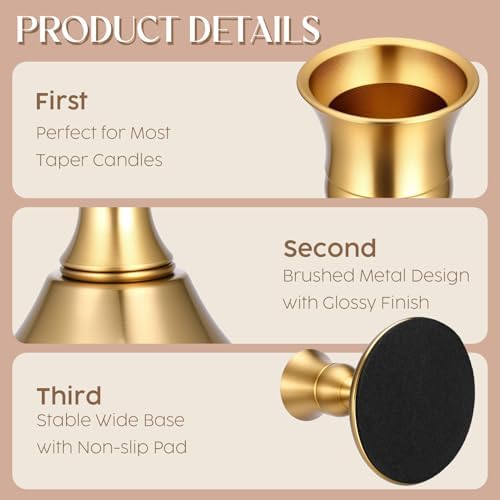24PCS Brass Gold Taper Candle Holders, Vintage Metal Candlestick Holders - Image 2