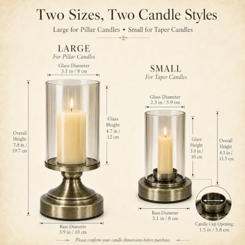 Glass Hurricane Candle Holders Set of 2 for Taper and Pillar Candles - Image 3