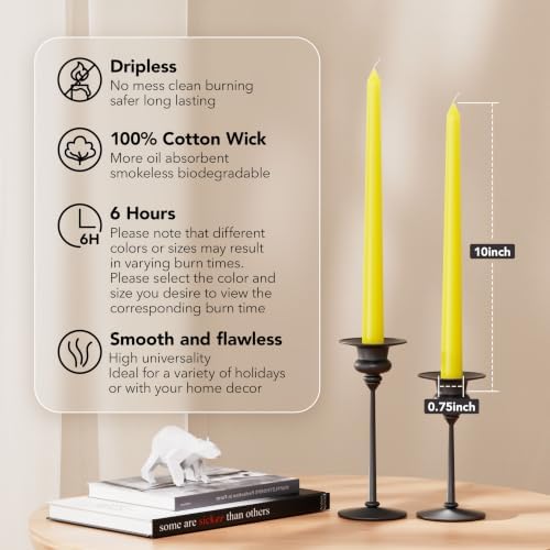 New Burning Formula Unscented Dripless 10-Inch Taper Candles Set of 12 - Yellow, for Wedding, Dinner - Smokeless, Long Burning - Hand Poured, Colored Tall Candlesticks - Amarillo - Image 2