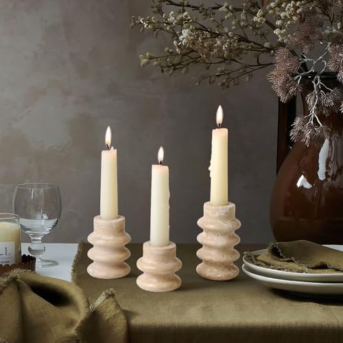 Vixdonos Natural Stone Candle Holder Set of 3 Taper Candle Candlestick Mantle Candle Stand for Home Decor,Wedding,Party and Table Centerpieces(White) - Image 6