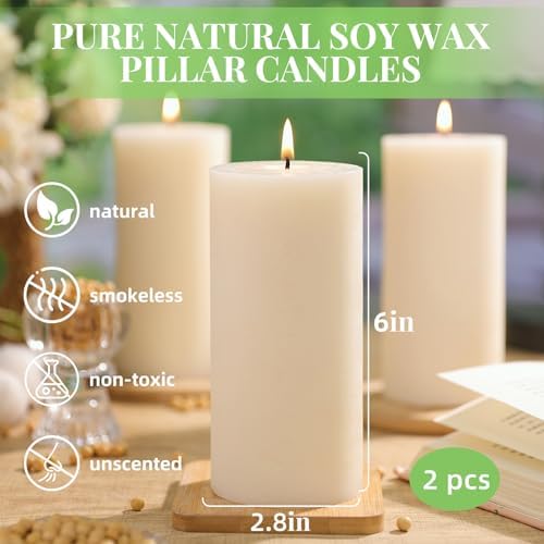 Rustic Soy Pillar Candles 2.8x6 Inch,2 Pack Ivory Candle - Image 2