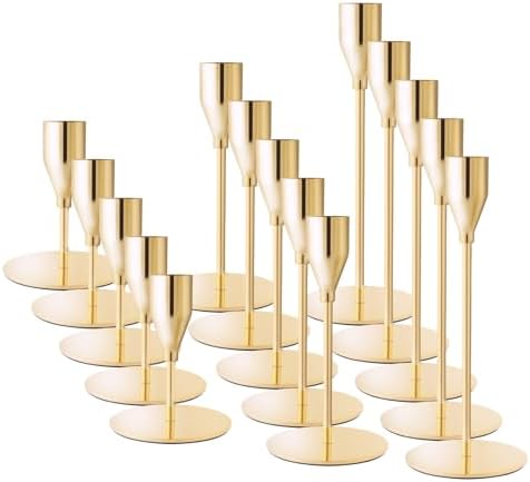 Gold Candlestick Holders, Metal Taper Candle Holders, Bulk Set of 15 by ECHFSM