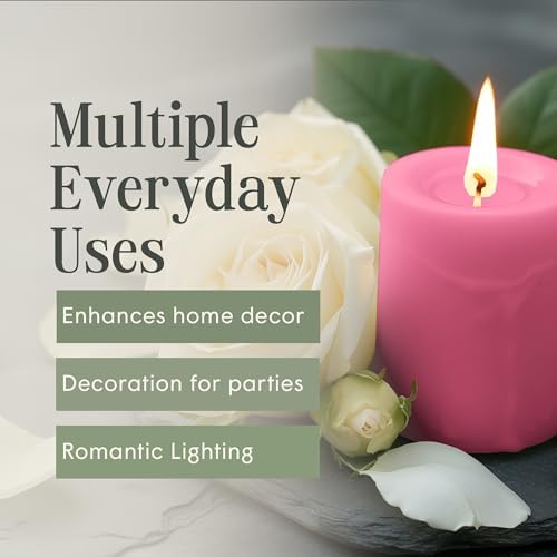 Mister Candle Dripless Unscented Pink Pillar Candles, Set of 3 Hand Poured Solid Color Non-Scented Candles for Home Decor, Premium Wax, 60 Hr Burn Time - 3x4 Inch, Pink - Image 6