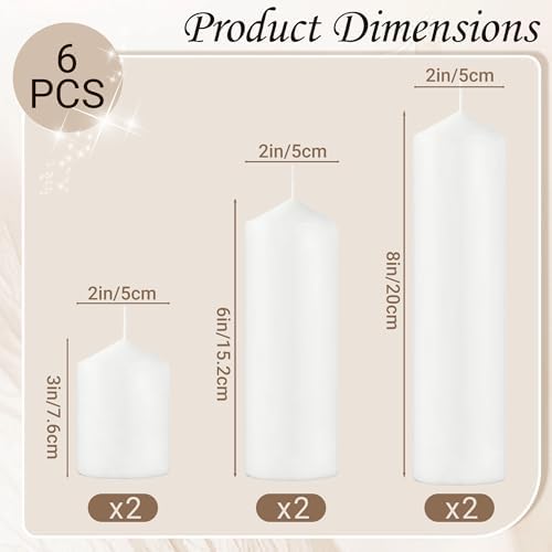 6-Pack White Pillar Candles, 2x3, 2x6, 2x8 Inch - Image 2