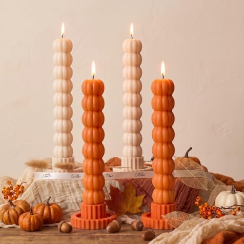 MTLEE 4 Pack Pumpkin Taper Candles Fall Pumpkin Candles,Orange,White by MTLEE