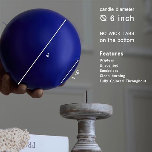 MOZEAL Hand-Poured, 6 Inch Royal Blue Large Round Ball Candles - Elegant Royal Blue Round Pillar Candles, Dripless, Unscented, Smokeless, Ideal for Formal Events. - Image 4
