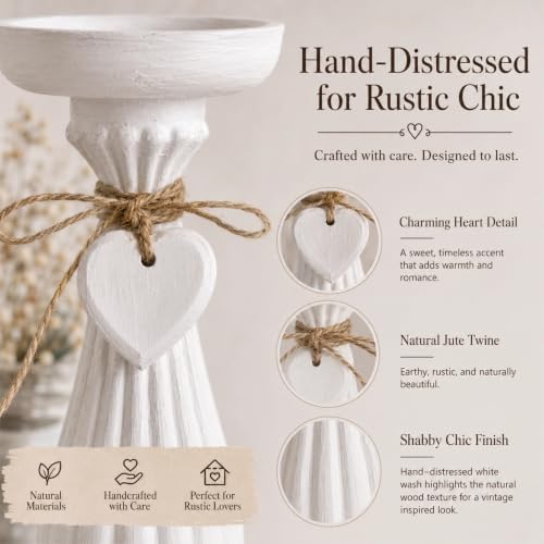 Shabby Chic & Vintage Farmhouse Wood Candle Holders - 3Pcs - Image 5