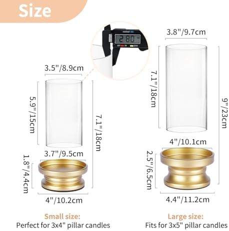 NUPTIO Hurricane Glass Candle Holders for Pillar - Matte Gold - Set of 2 - Image 4