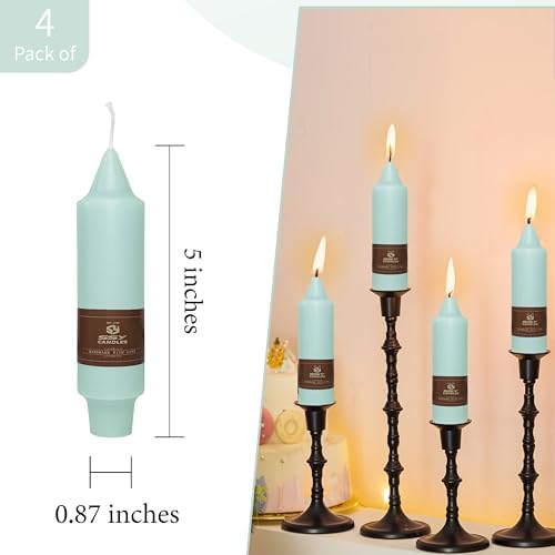 5 Inch Short Chunky Mint Green Taper Candles Hand Poured Smokeless Unscented Thick Taper Candles Set of 4 for Wedding Nautical Housewarming Gift Dinner Cozy Hygge - Image 4