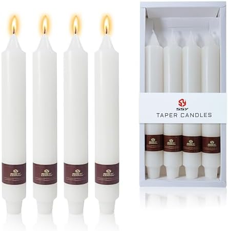 White Taper Candles 9 inch - 4 Pack Fat Candle Taper Candles Smokeless Unscented Tall Candlesticks - Perfect for Wedding Holiday Evening Wedding Bohemian Seaside Theme Home Decor by XINAOBAOLUO