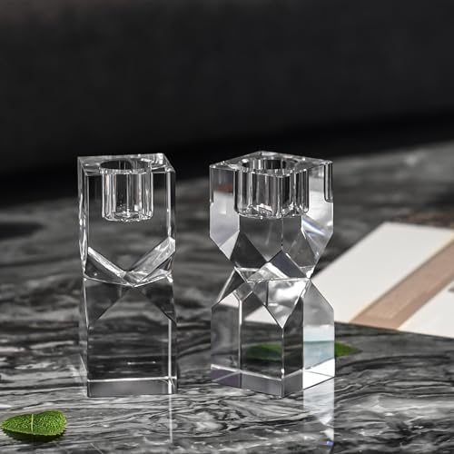 Home Crystal Candlestick Holders Pack of 2 Clear Crystal Taper Candles Holder, Table Centerpieces for Party and Wedding Decoration(3.9''Tall) - Image 6