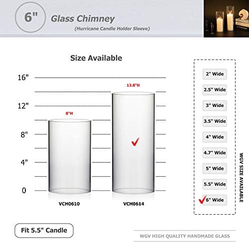 WGVI Hurricane Candle Holder Sleeve, Wide 6", Height 14", Clear Glass Cylinder Candleholder, Chimney Tube, Open Ended Candle Shade, 1 Piece - Image 3