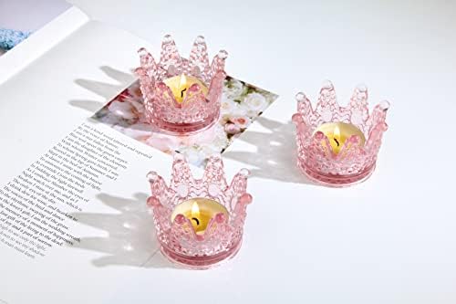 Vixdonos Votive Candle Holders Set of 6 Crown Glass Tealight Candle Holder for Wedding, Party and Home Decor (Pink) - Image 3
