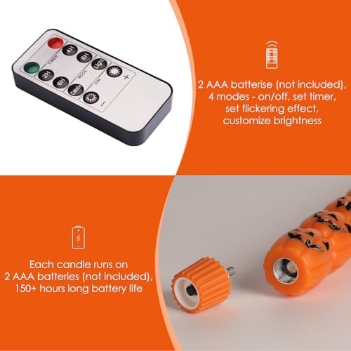 Orange Pumpkin Halloween Flameless Taper Candles with Remote - Image 3