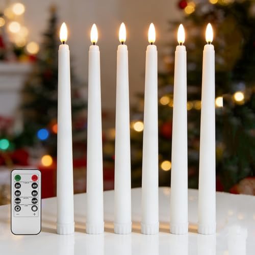 White Flameless Taper Candles with Remote Timer Set of 6 by Ni-JASW