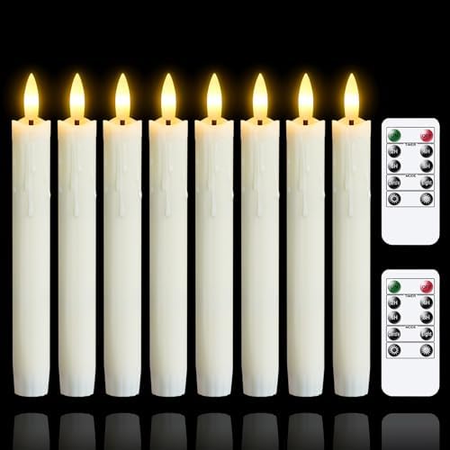Flameless Flickering Taper Candles Two Remote, 7.5 Inch Ivory Battery Operated LED Window Candles Timer,Set of 8 Plastic 3D-Wick Dripping-Wax Effect Flameless Candlesticks(0.86”Dia,Warm Fire) by Mavandes