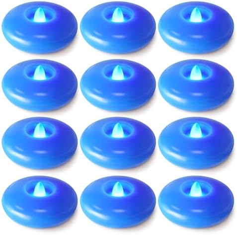 Homemory 12 Pack 3” Flameless Led Floating Candles, 200 Hour Blue Battery Operate Waterproof Tealights for Cylinder Vases, Centerpieces at Wedding Decor, Party, Pool by Homemory