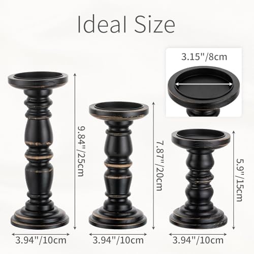 Wood Pillar Candle Holder: Rustic Distressed Black Candle Stand - Image 6