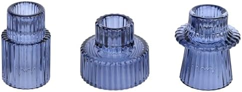 Vixdonos Glass Candlestick Holders Tealight Candle Holders for Table Centerpieces, Wedding Decor and Dinner Party (3 Pcs, Dark Blue) by Vixdonos