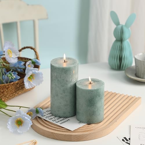 3x6 Inch Sage Green Pillar Candles Set of 3, Unscented Green Pillar Candle - Image 5