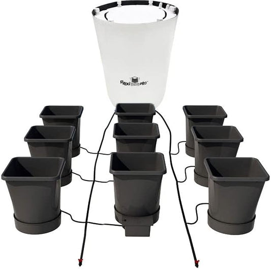 AutoPot 9 Pot XL System with 6.6 Gallon Plastic Pots and 25 Gallon PRO FlexiTank - Self-Watering, Gravity-Fed Hydroponic System (9PotXL - 6.6 Gallon - 25 Gallon PRO FlexiTank) Indoor, Black