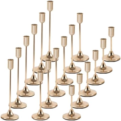 18 Pcs Gold Candlestick Holders Set - Vintage Brass Taper Candle Holder for Pillar Candles - Modern Decorative Centerpiece for Wedding Fireplace Mantel Decor - Cozy Atmosphere Housewarming Gift by WJWHQ