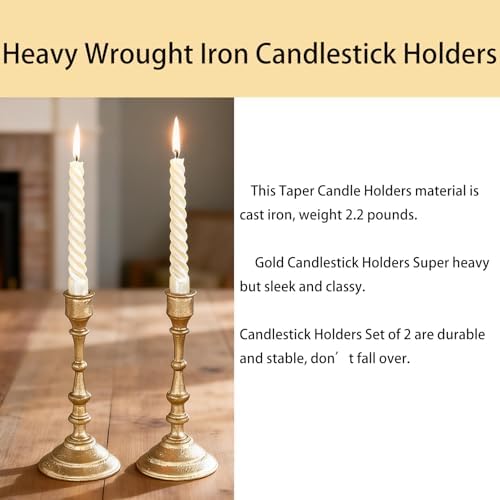 Antique Brass Candle Holders Set of 2 – Heavy Duty Cast Iron Candle Stick Holder for Table Centerpiece Home Decor Gift - Image 5