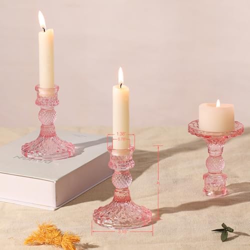 12Pcs Pink Candlestick Holders Set- 4" H Taper Candle Holders Bulk, Glass Candle Holders for Wedding, Party, Romantic Dinner Table Centerpieces, Festival Gifts & Windowsill Decor - Image 2