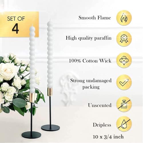MAITREYA White Taper Candles Conical Stick Candles Spiral Taper Candles-Set of 4 for Decoration Weddings Party Church-Unscented Dripless Candles,10inch(D-White) - Image 2