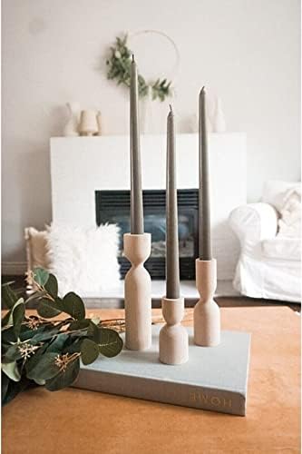 Wooden Candle Pillar Holder Set of 3,Rustic Farmhouse Candle Holder,Handmade Candlestick Holder, Wood Candle Holders, Console Table Decoration Pieces, Luxury Fireplace Candle Holder by DUHALINE