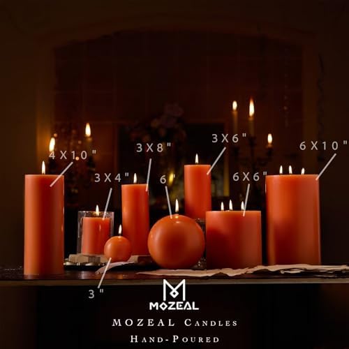 MOZEAL Hand-Poured, 3 Inch Orange Round Ball Candles - Elegant Orange Round Pillar Candles Set of 3, Dripless, Unscented, Smokeless, Ideal for Halloween Decor. - Image 5
