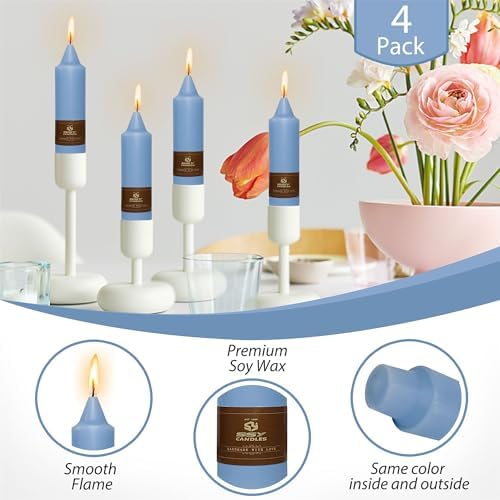 Small Candlesticks Short Taper Candle,5inches Grey Blue Candle Sticks Dripless Tapered Candles for Home Decor Weddings Festive Party Holiday,7D-GB - Image 6